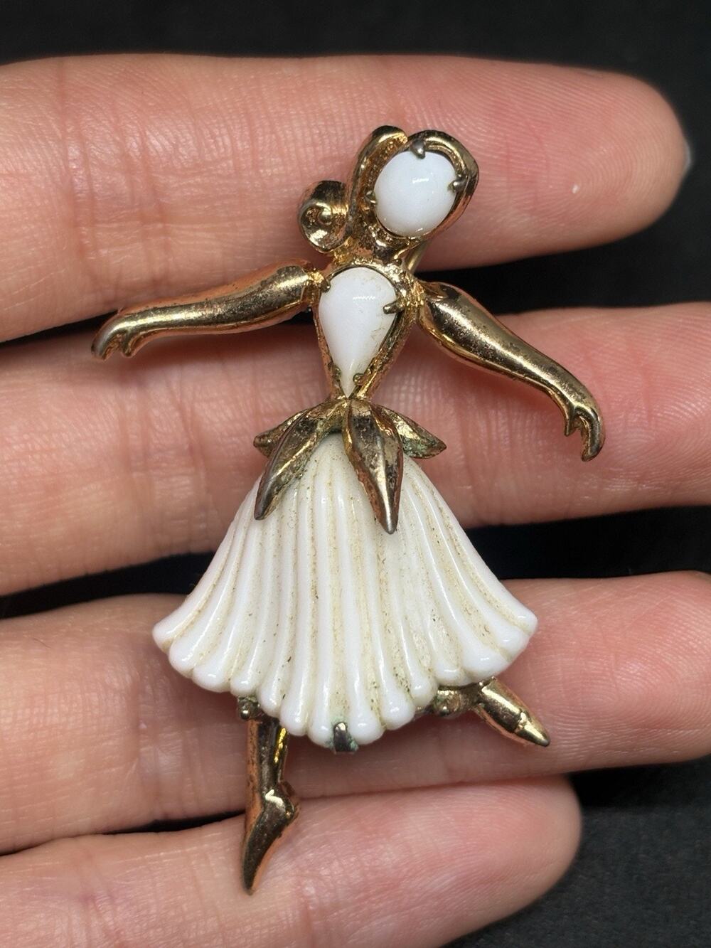 Trifari Signed Brooch Ballerina Girl Vintage 1952s White A Philippe